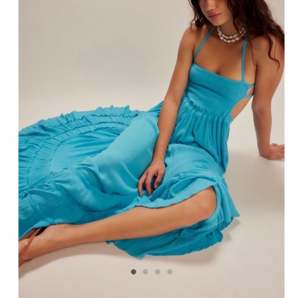Free People Extratropical Romantic Open Back Tiered Ruffle Vacation Maxi Dress